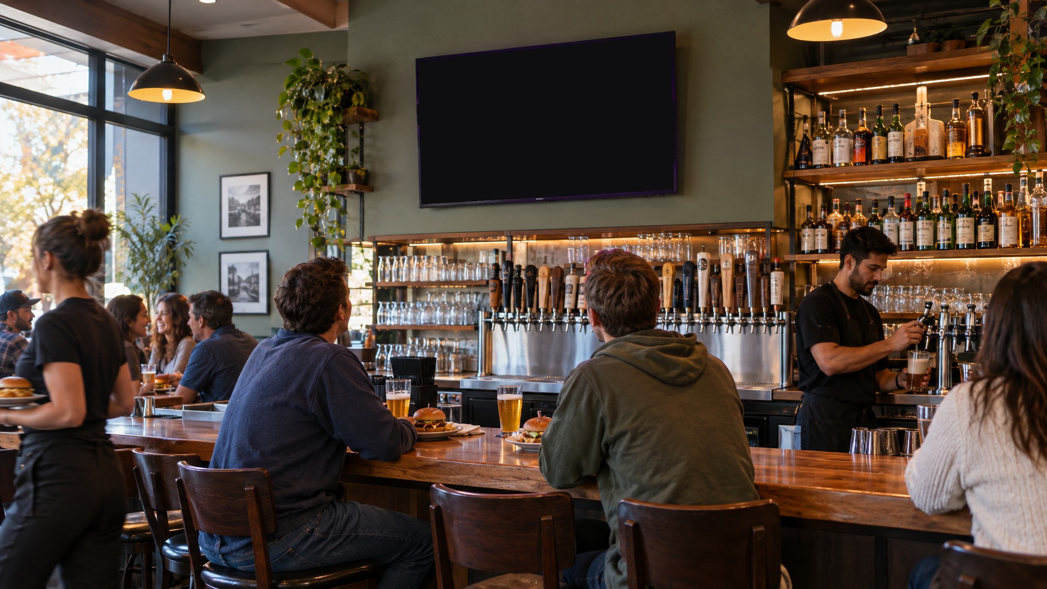 Bars: a screen running an ad