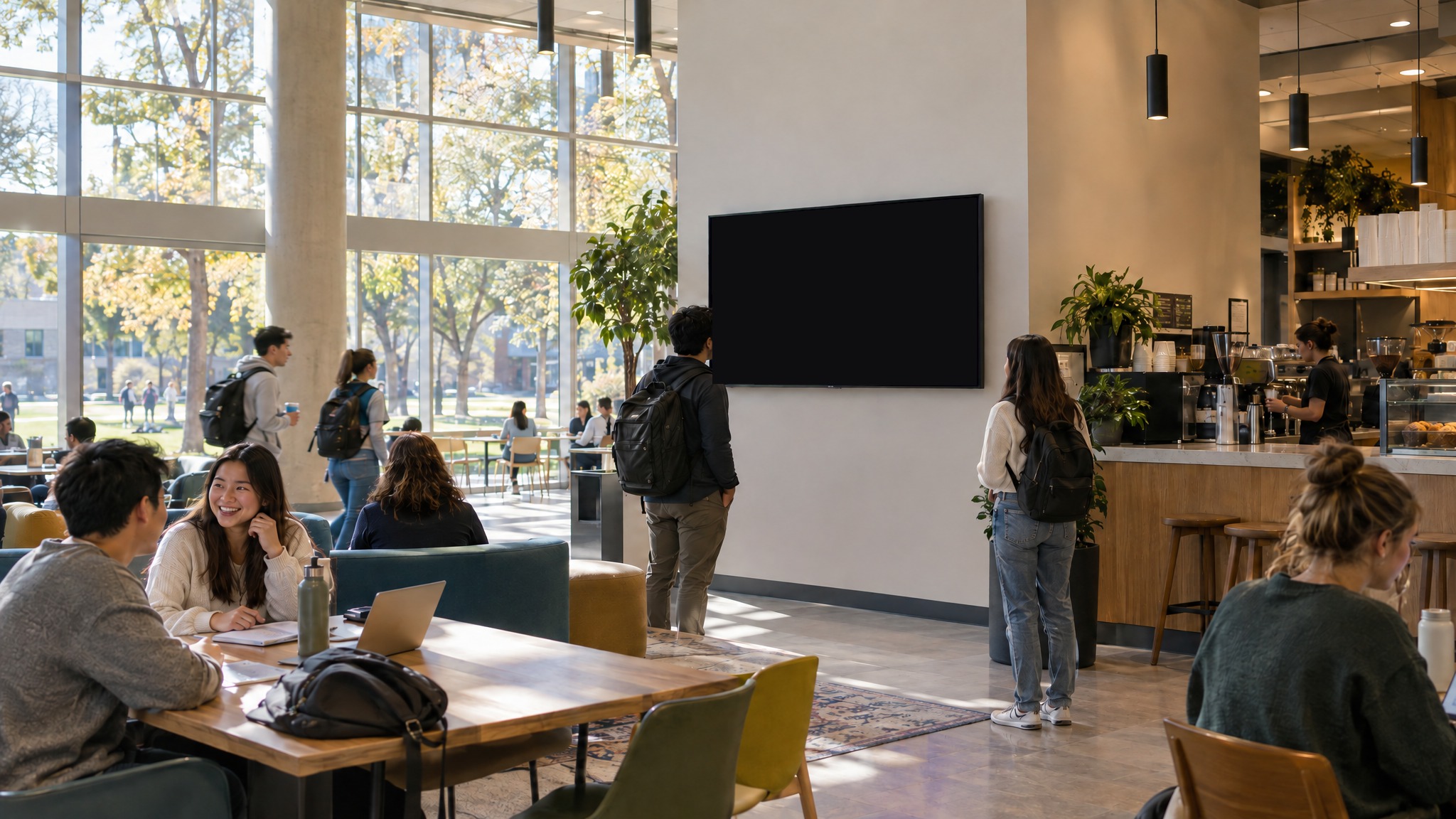 College campuses: a screen running an ad