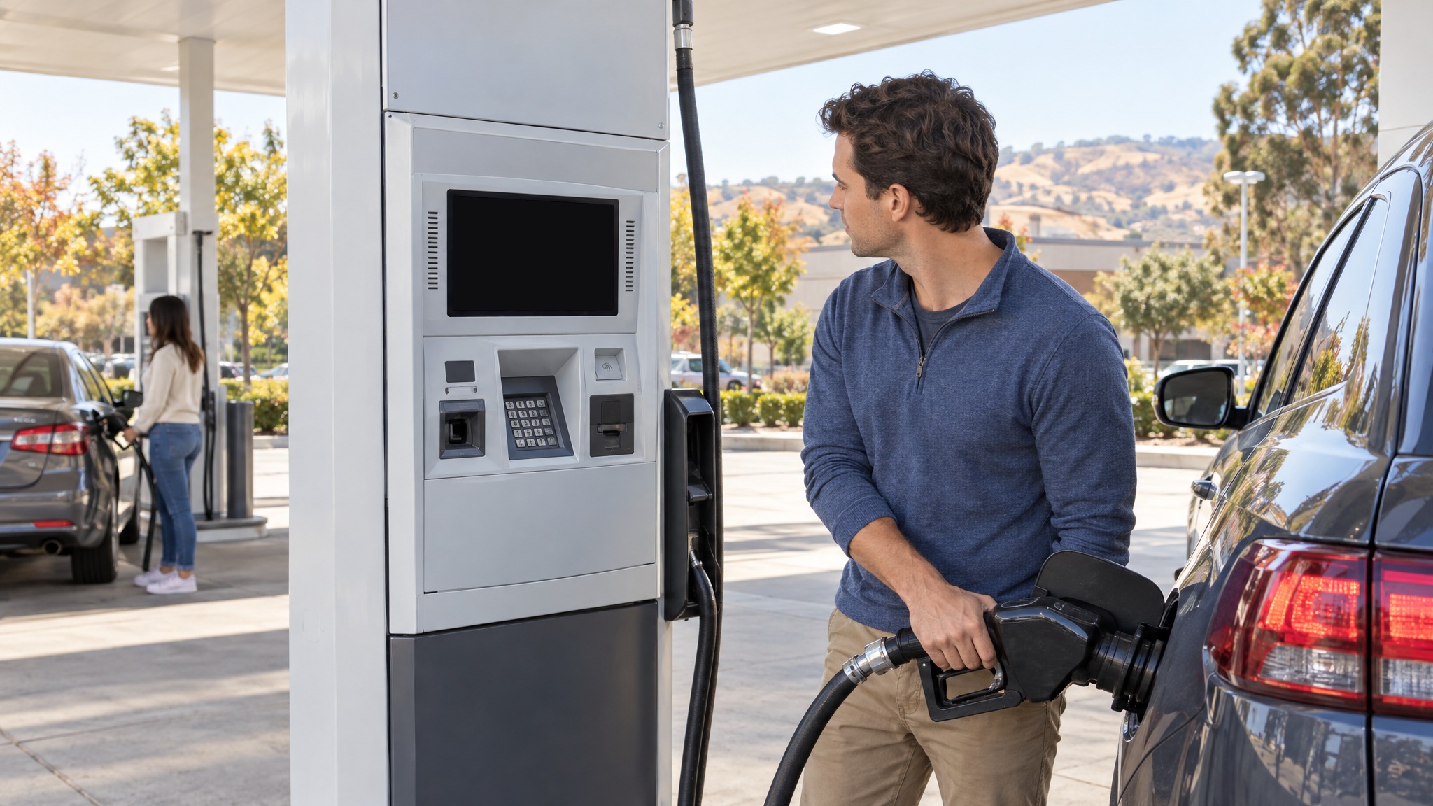 Gas pumps: a screen running an ad