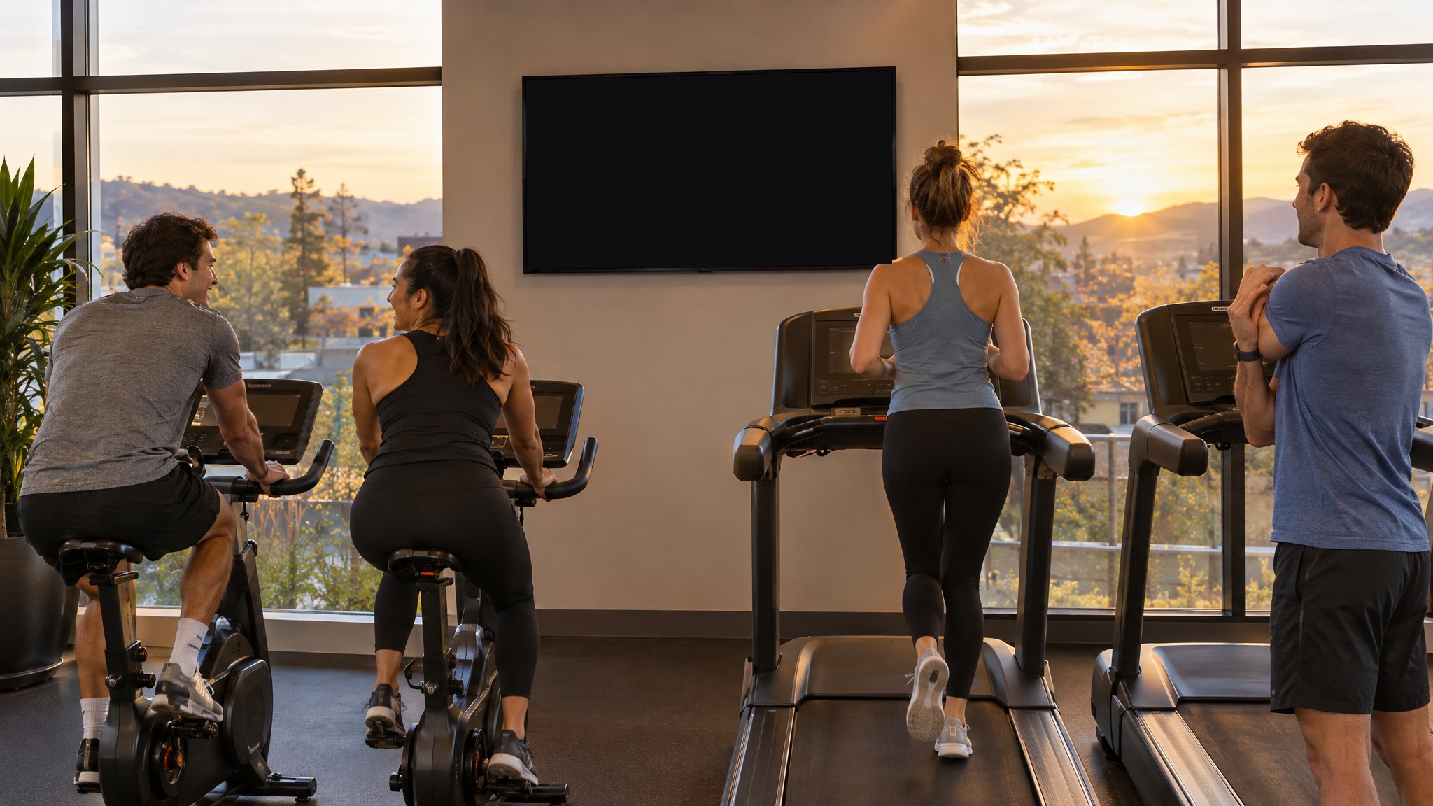 Gyms: a screen running an ad