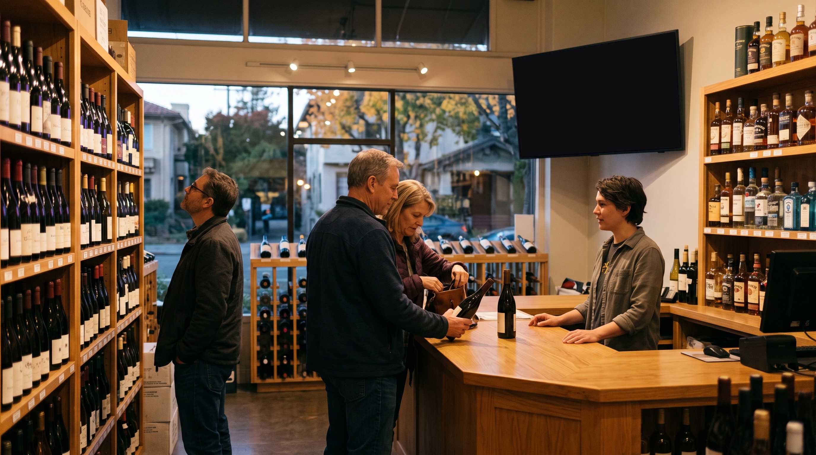 Liquor stores: a screen running an ad