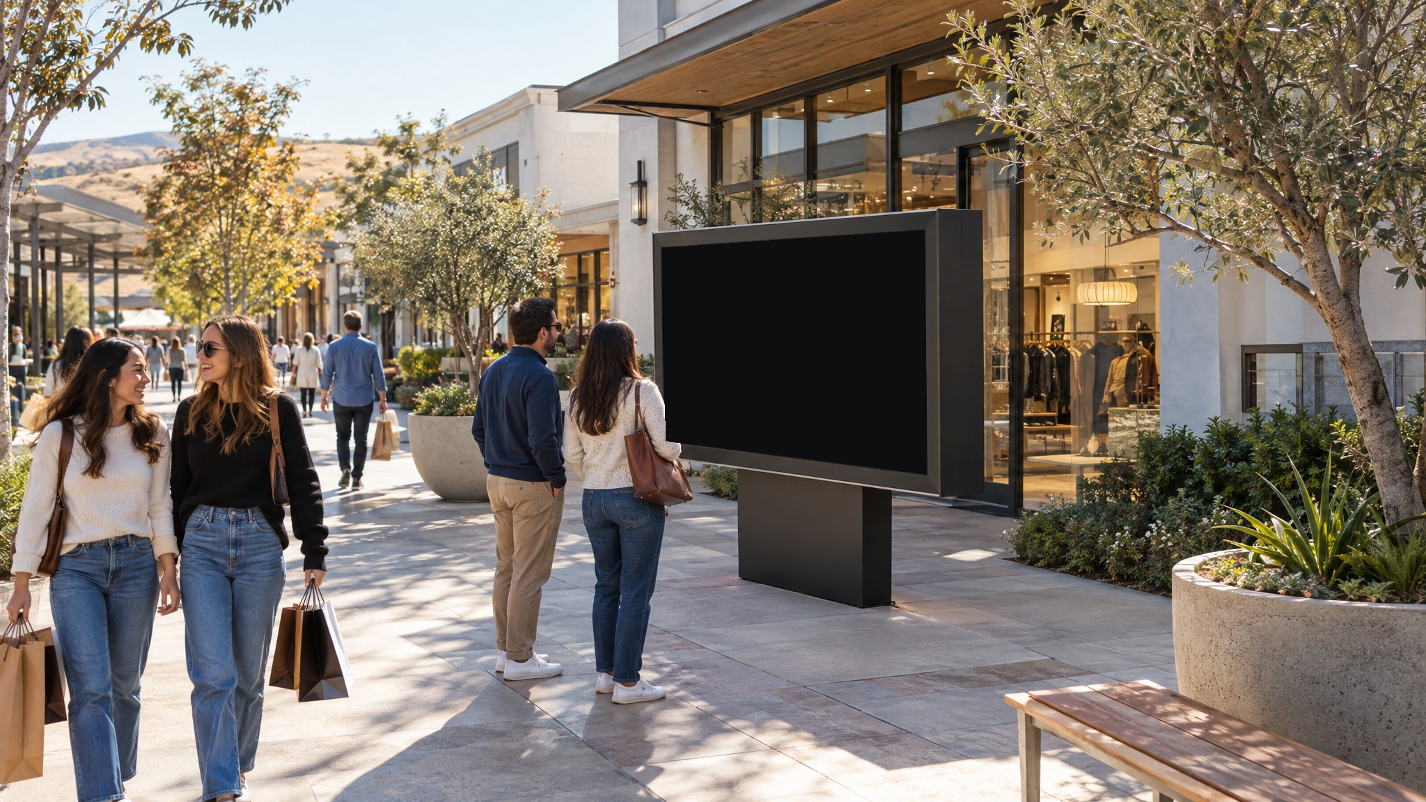 Malls: a screen running an ad