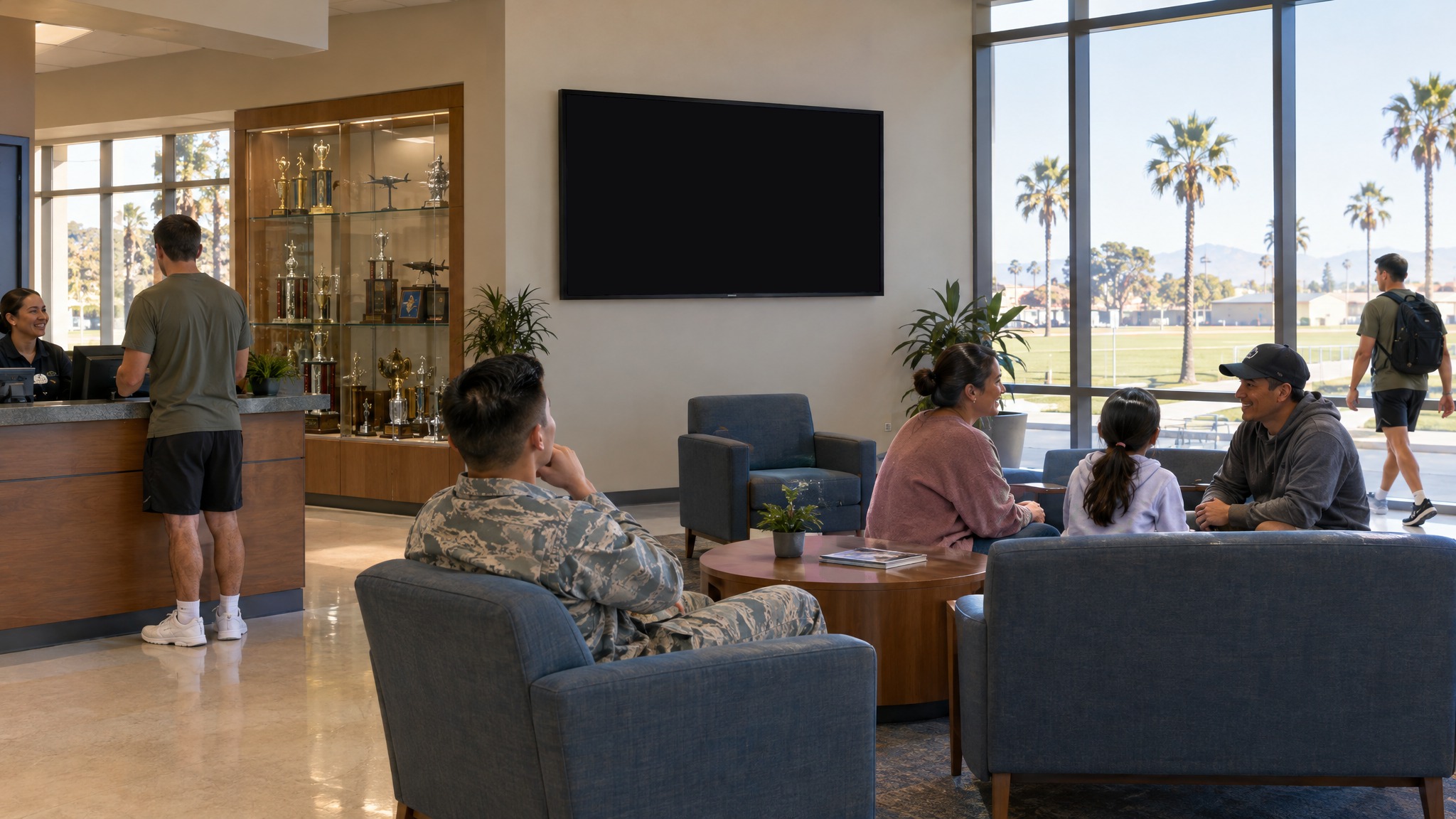 Military bases: a screen running an ad