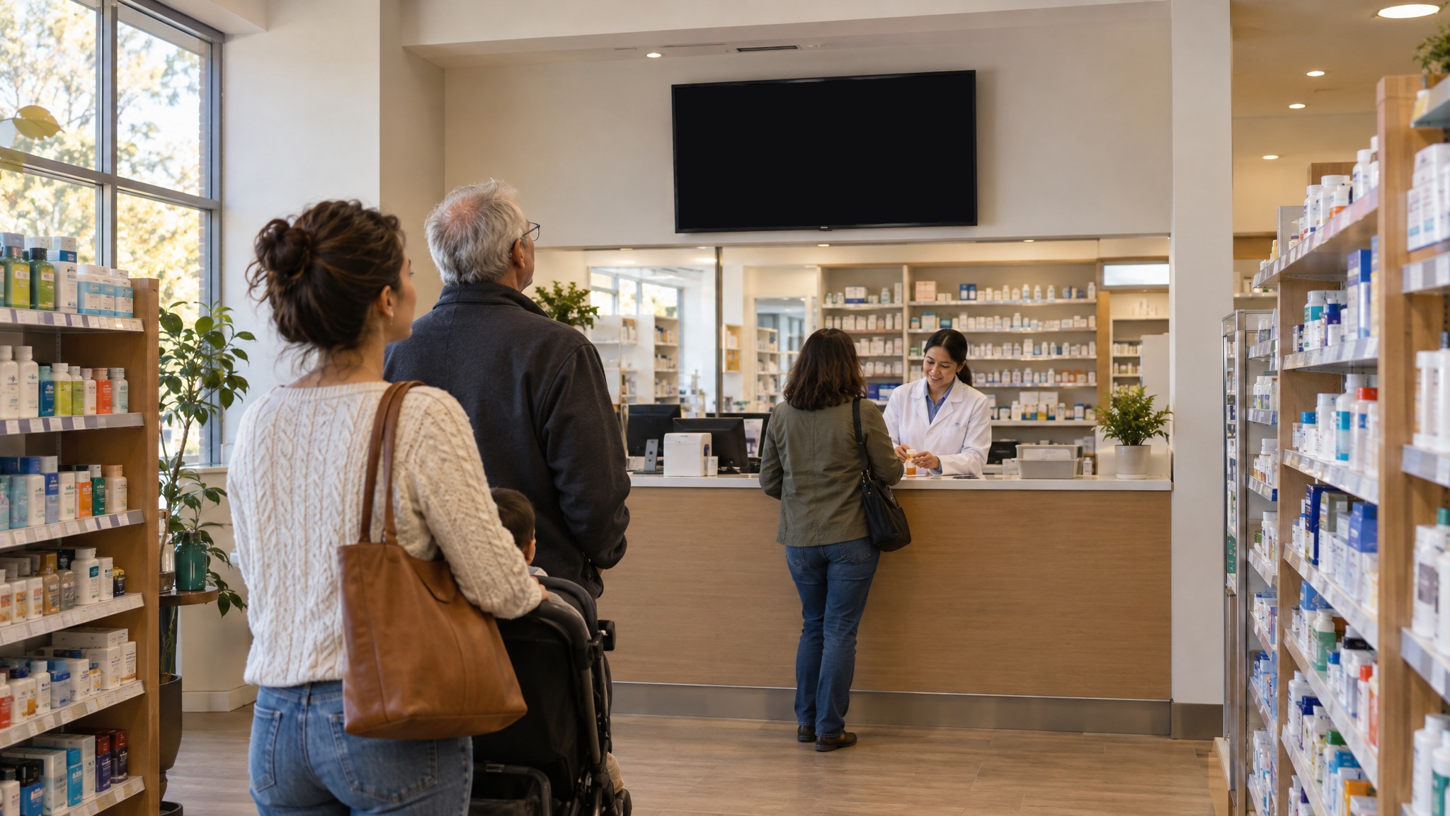 Pharmacies: a screen running an ad