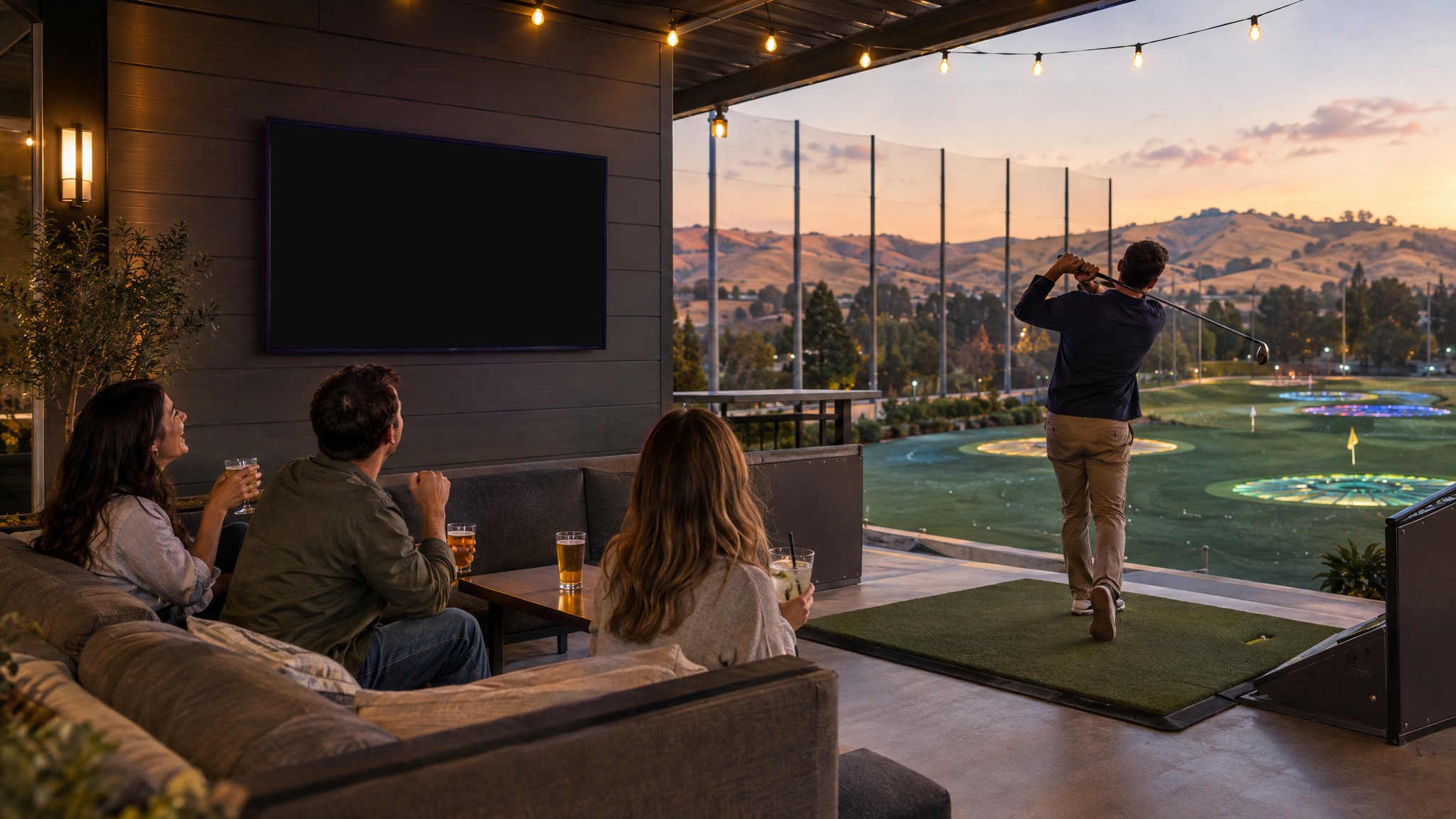 Entertainment centers: a screen running an ad